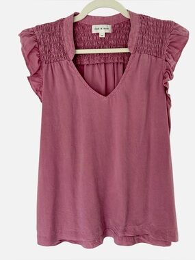 Cloth & Stone Ruffled Sleeve V-Neck Popover Tencel Top Mauve Pink Size Medium